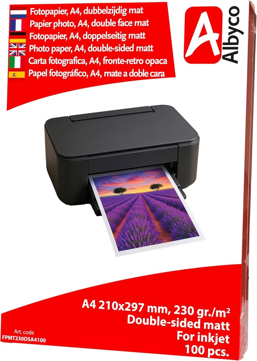SnelShoppen - A4 Fotopapier Inkjet Mat 200 g/m², Dubbelzijdig, 100 Vellen, Professioneel Kleurprinten, Ideaal voor Foto's en Creatieve Projecten
