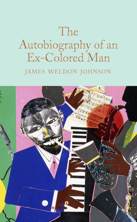 Boekomslag: 'The Autobiography of an Ex-Colored Man' van James Weldon Johnson, met collage van jazzmuzikanten.
