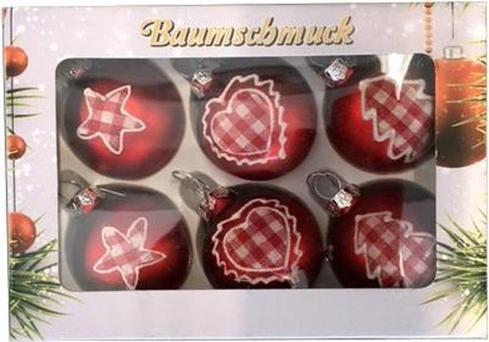 Dwaal eenvoudig soort 6 rode kerstballen met stoffen opdruk 5 cm | bol.com