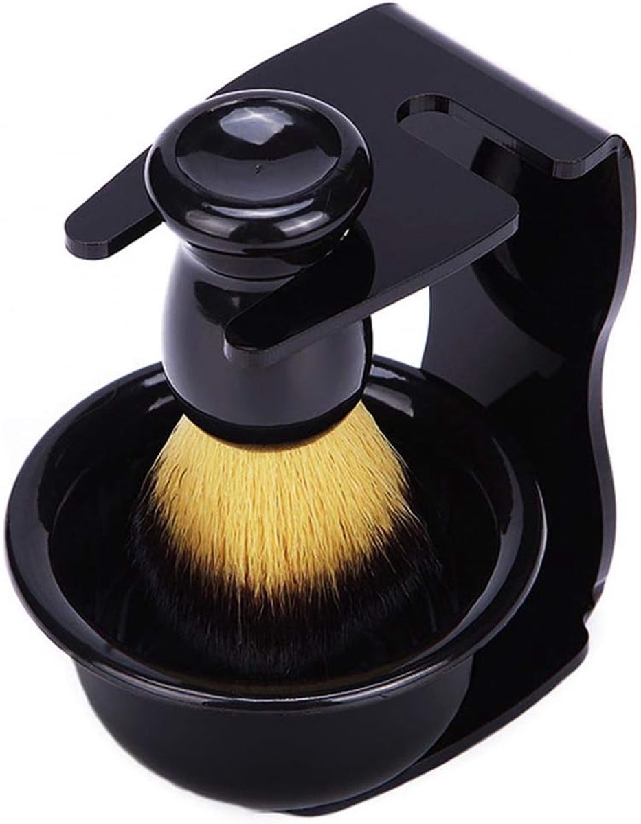 SnelShoppen - 3-in-1 Scheerkwast Set voor Mannen met Borstelstandaard en Scheerkom - Ideaal voor Traditioneel Scheerervaring - Luxe Cadeau in Zwart