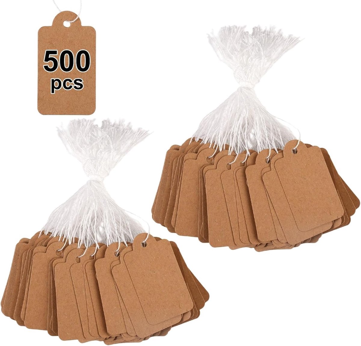 SnelShoppen - 500 Stuks Prijslabels met Touw, 4.5×2.8cm Mini Kraft Papieren Tags, Kleine Cadeau Labels voor Sieraden, Geschenken, Kleding en Ambachten