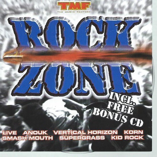Voorkant van de 'Rockzone' CD-hoes met de tekst 'TMF Rockzone' en 'Incl. Free Bonus CD'.