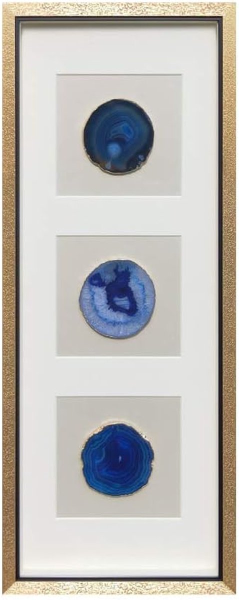 Wanddecoratie Agaatsteen - Muurkunst Ingelijst - Moderne Woonkamer - Handgemaakt Uniek Stuk - 40 x 40 cm - Blauw