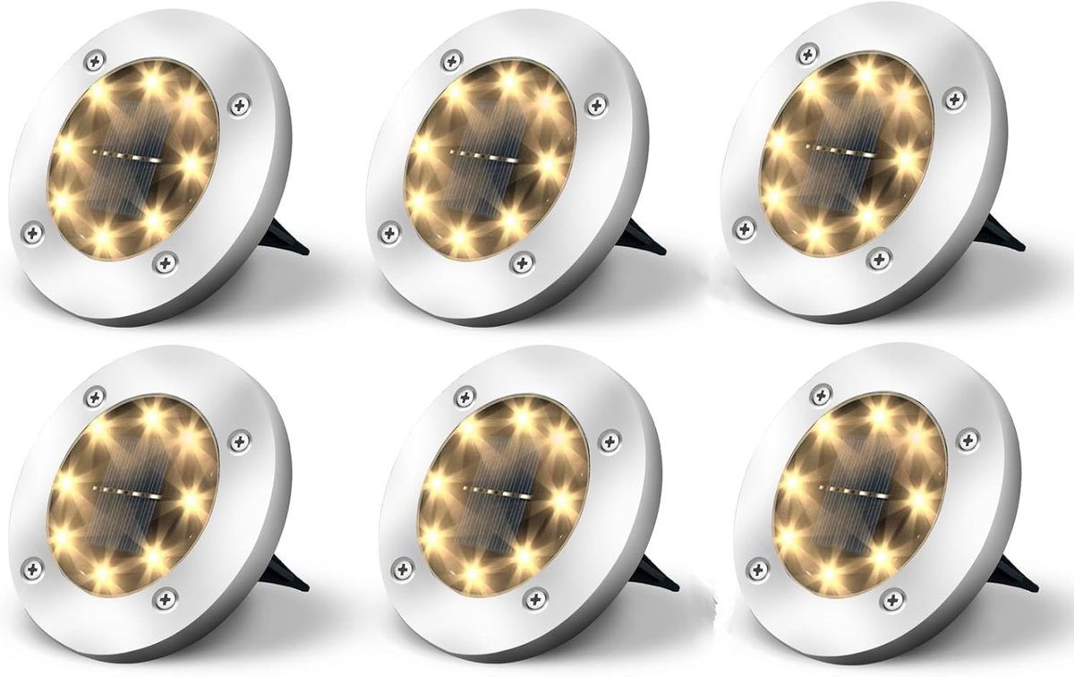 SnelShoppen - Solar Tuinverlichting Buiten - 8 LED Tuinlampen Zonne-energie - Decoratieve Verlichting voor Tuin, Pad, Trap, Terras, Fences - Warm Wit