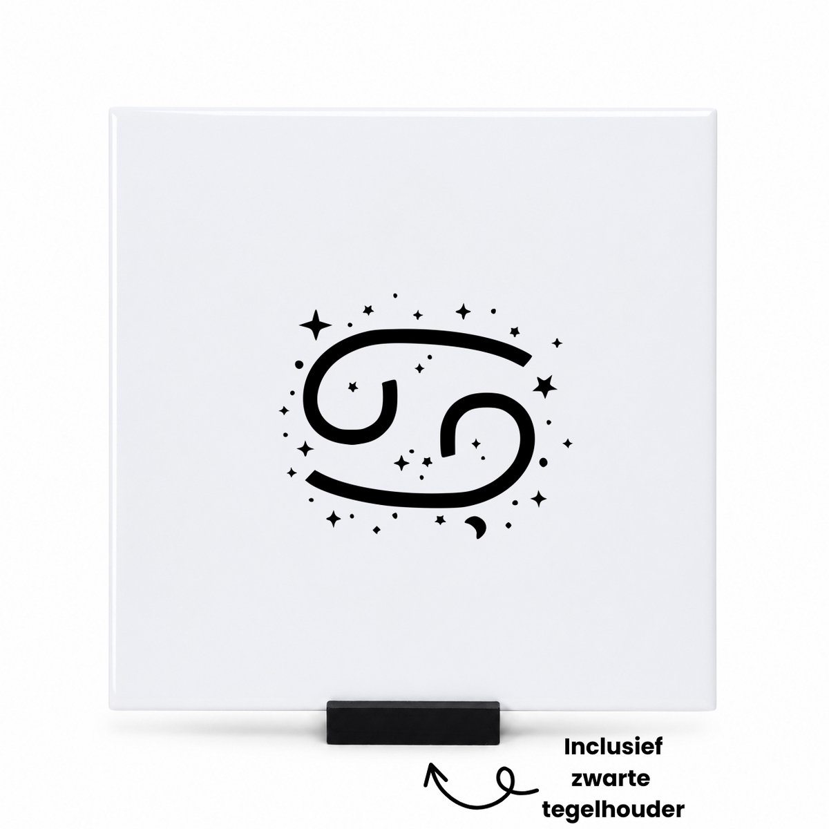 Hacebo Kreeft tegeltje met tegelhouder - Kreeft - Sterrenbeeld - tegeltjes met tekst - Horoscoop - Astrologie - Leuk kado voor iemand die in juni/juli geboren is - spreuktegels - 15x15 CM Wit