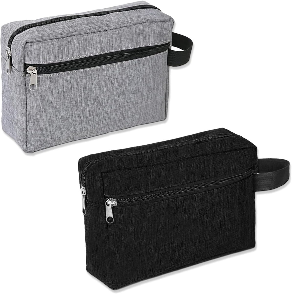 SnelShoppen - 2 Pack Mannen Waszak - Reisvriendelijk, Zwart, Grijs - Compact, Waterdicht - Cosmetica Tas voor Gym, Vakantie, Strand