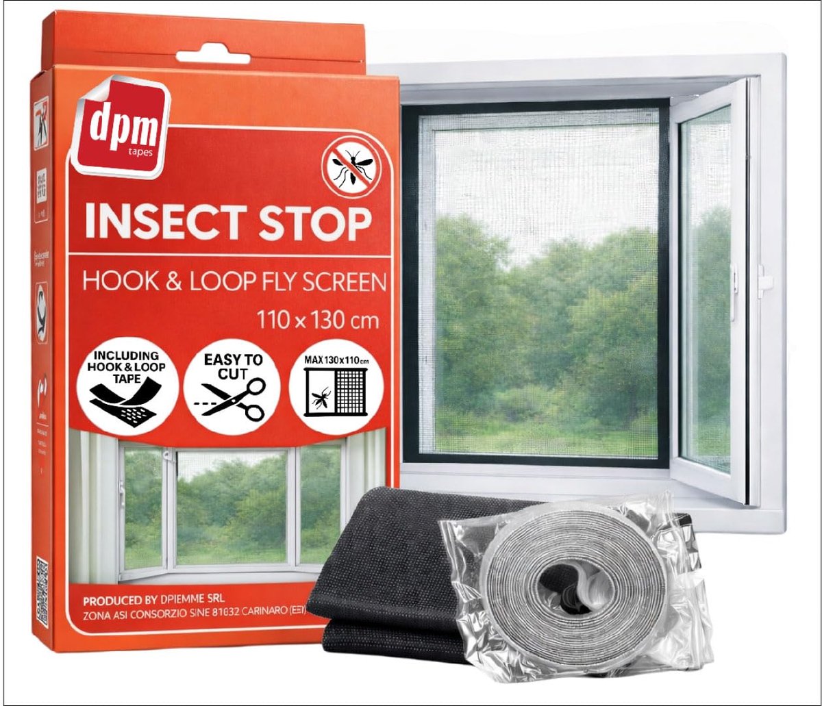 Thijox - Raamhor Insect Stop 110x130 cm - Eenvoudig te monteren zonder boren - Knipbaar - Hook&Loop bevestiging - Ideaal tegen muggen en vliegen - Voo