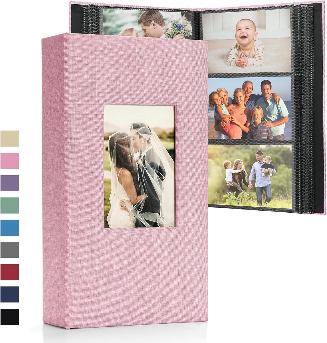 SnelShoppen - Photo Album 10 x 15 cm - Linen Foto Boek voor 300 Foto's - Zwart, Aangepaste Voorzijde - Perfect voor Bruiloften, Familie, Baby en Reize