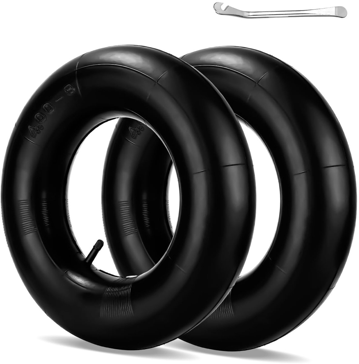 SnelShoppen - 2x Binnenband 4.00-8 voor Steekwagenwiel, Bolderwagen en Kruiwagen - Reserve Slang met Hoekventiel - Rubber Binnenband voor Soepele Rit