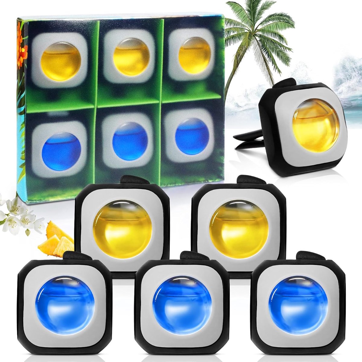 SnelShoppen - Car Air Freshener Set - 6 Stuks - Hawaii & Black Forest Geuren - 2ml per Stuk - Verfrissende Auto Geur - Combats Geurtjes in Auto - Perf