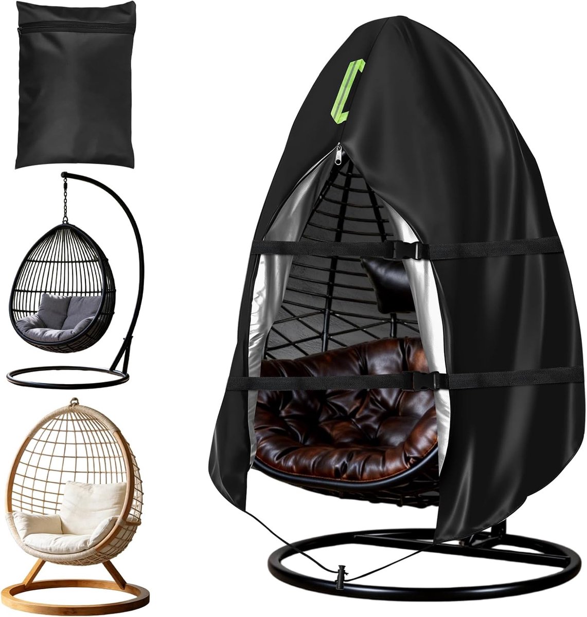 SnelShoppen - Hanging Egg Chair Cover 190 x 115cm - Waterproof en Extra Sterk - UV-Bescherming met Ritssluiting en Opbergtas - Voor Tuin, Patio en Bui