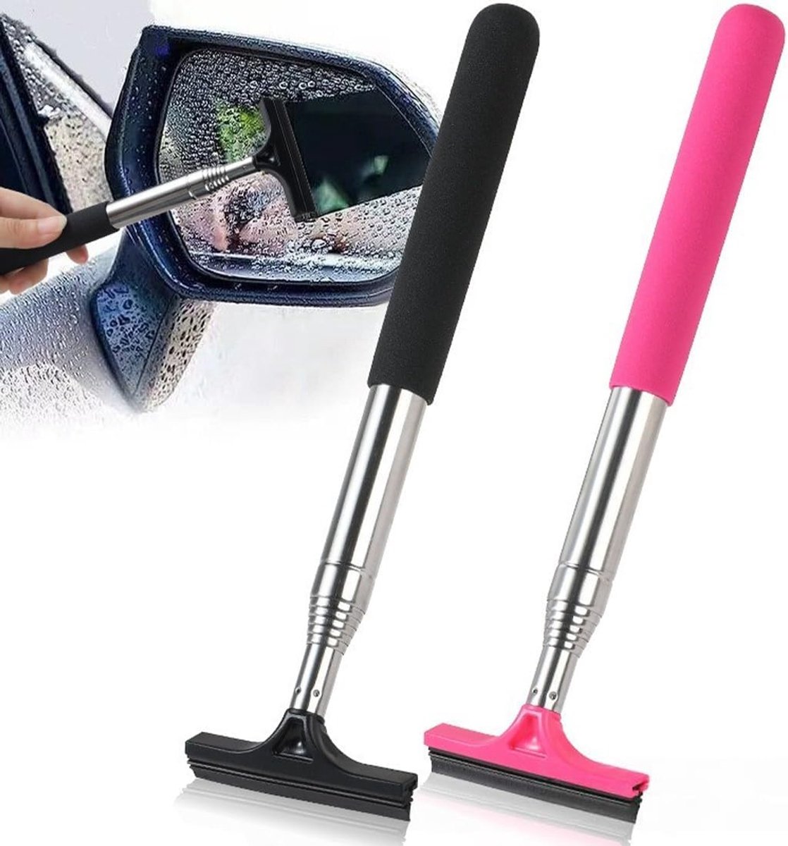 Thijox - Telescopische Raamwisser Set 2 Stuks - Auto Schraper en Mini Reiniging voor Zijspiegels - Intrekbare Vloerwisser voor Auto Spiegels - Handig