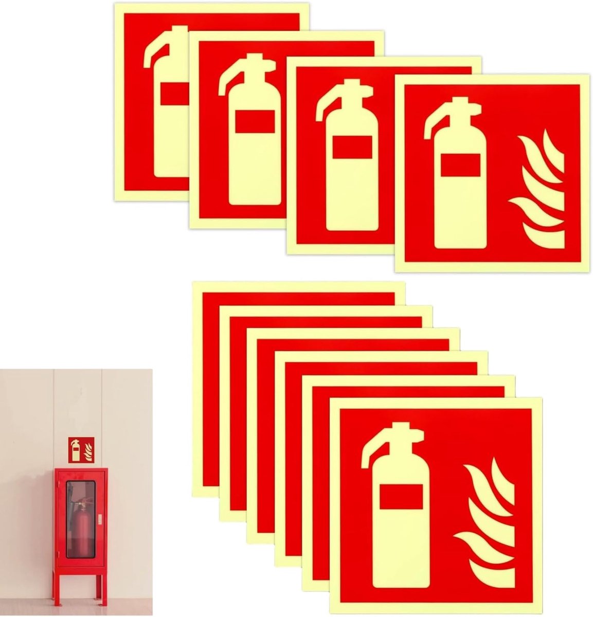 SnelShoppen - Brandblusser Bord Set van 10, Brandbeveiliging, Veiligheidsbord, Noodsignaal, Brandblusser Label voor Binnen en Buiten Gebruik, PVC, Lic