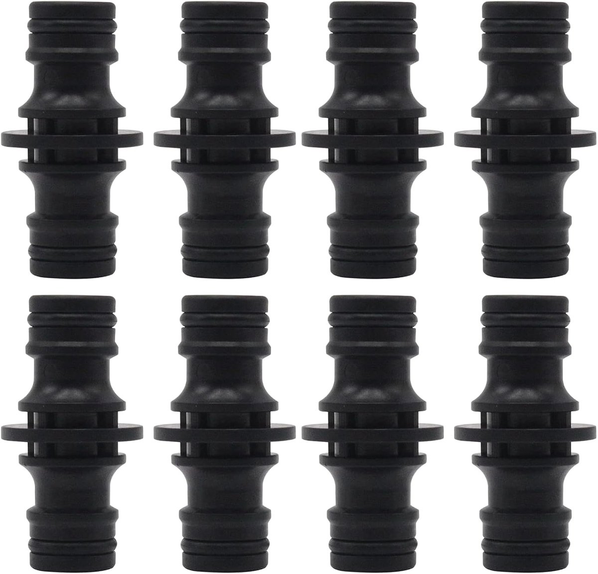 SnelShoppen - 8 Stuks Dubbele Slangverlenging 1/2 Inch Koppelingsslang - Tuinslang Koppelingen voor Autowas en Tuin - Zwart - Duurzaam PP Materiaal
