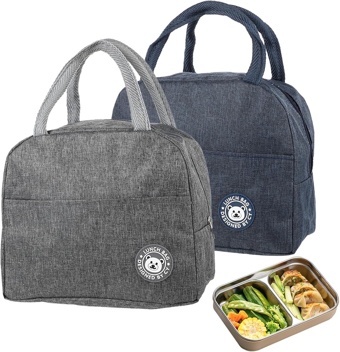 SnelShoppen - 2 Stuks Geïsoleerde Lunchtas 6 Liter, Thermische Picknicktas, Vouwbare Koeltas, Makkelijk Meeneembare Lunchbox voor Kantoor en Buitengeb