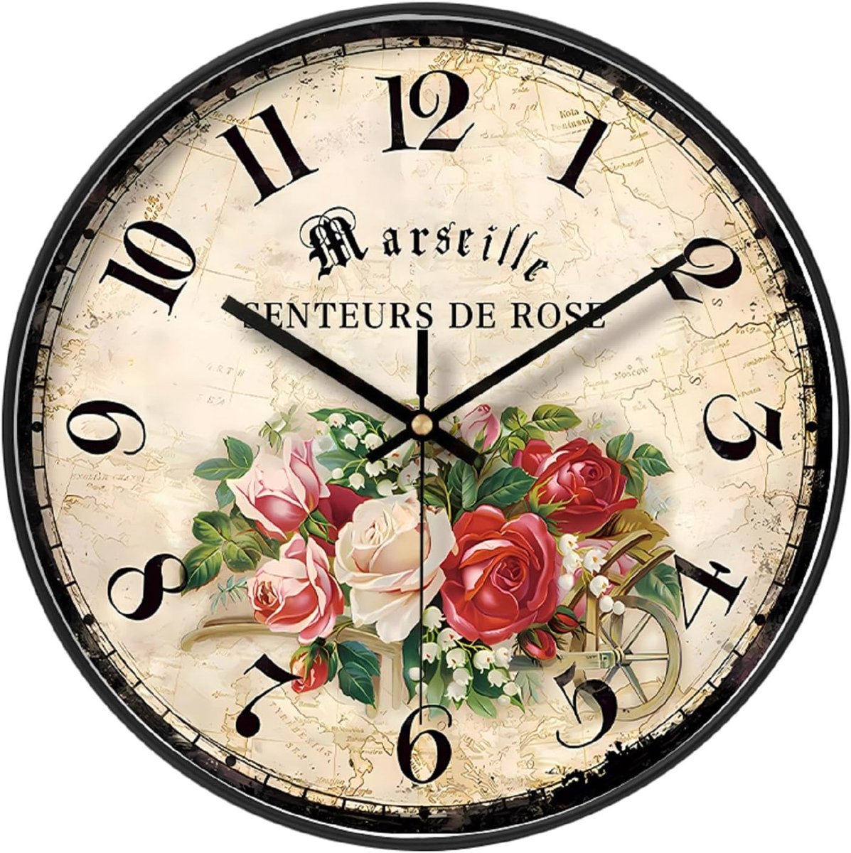 SnelShoppen - 12 Inch Garden Wall Clock - Kleurvolle Bloemen Klok - Shabby Chic Vintage Wandklok - Stille Klok voor Woonkamer, Slaapkamer, Keuken Deco
