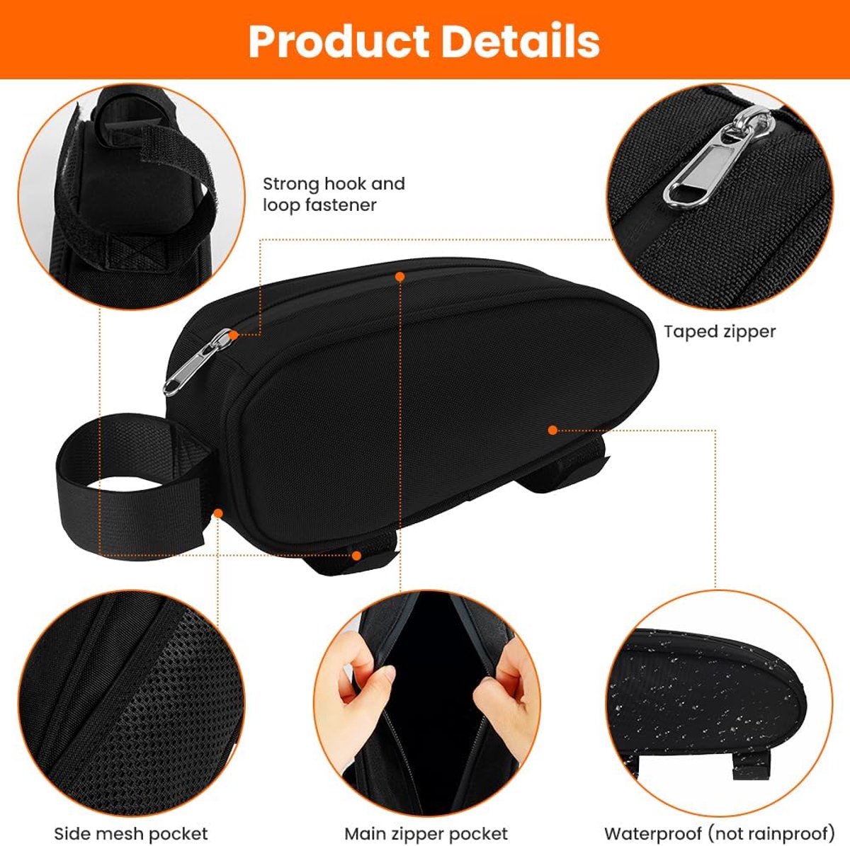 SnelShoppen - Waterproof Fietsframe Tas met Gesealde Rits, Stevige Fiets Triangle Pouch met Gereedschapsorganizer, Fietstas voor Mountainbike en Racef
