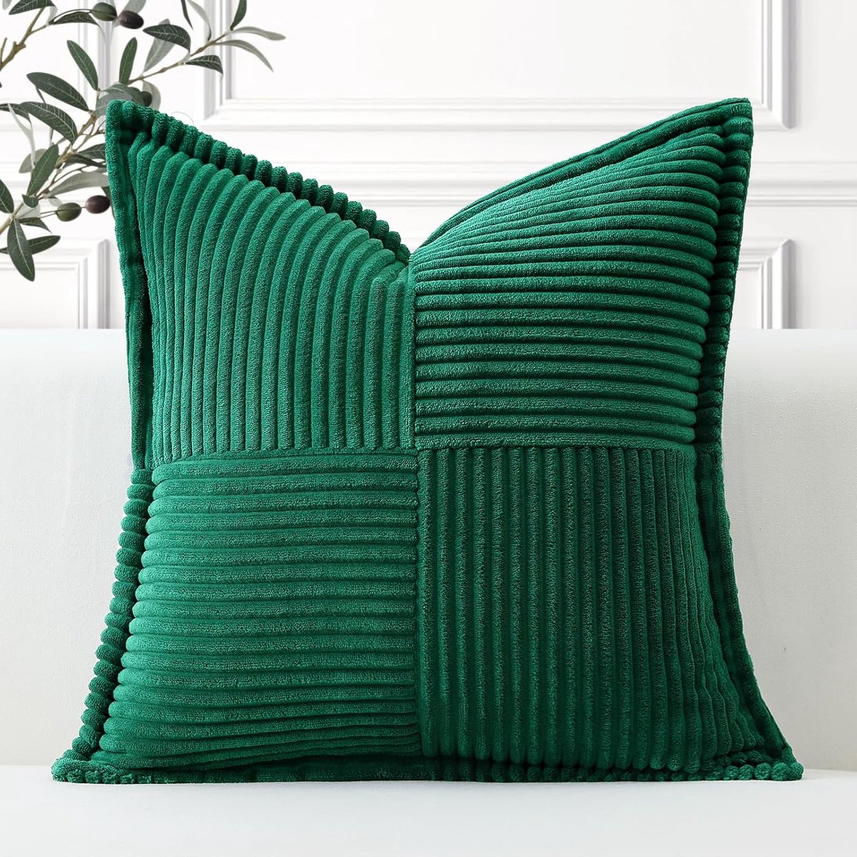 SnelShoppen - Boho Corduroy Kussenhoezen 50x50cm - Super Zacht Gestreept Decoratief Kussen - Donkergroen voor Sofa en Woonkamer - Trendy & Comfortabel