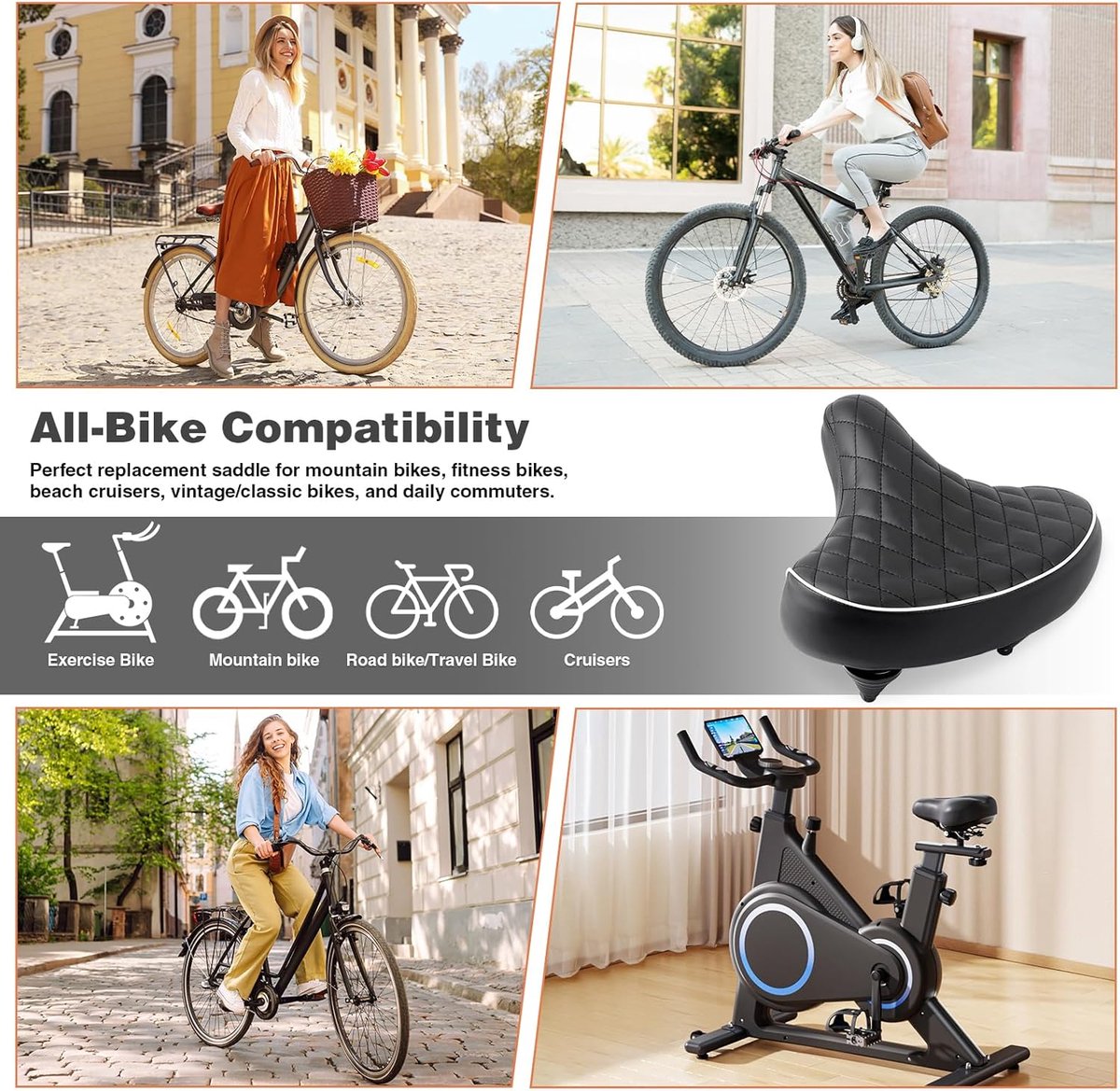 SnelShoppen - Fietszadel Gel, Ergonomisch Comfortabel Zadel voor Mannen en Vrouwen, Ademend en Waterdicht, Geschikt voor Stadsfietsen, MTB en Retro Fi