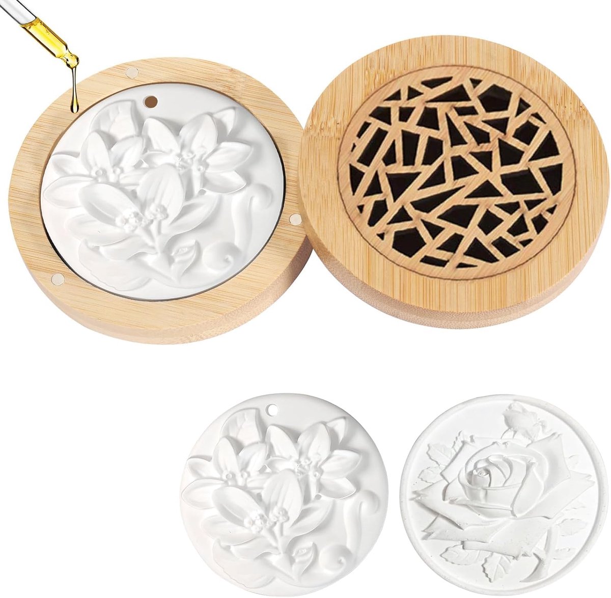 SnelShoppen - 2 Diffusers voor Etherische Oliën met Houten Doos - Geurstenen voor Slaapkamer en Badkamer - Duurzaam en Geurneutraal - Stijl 2