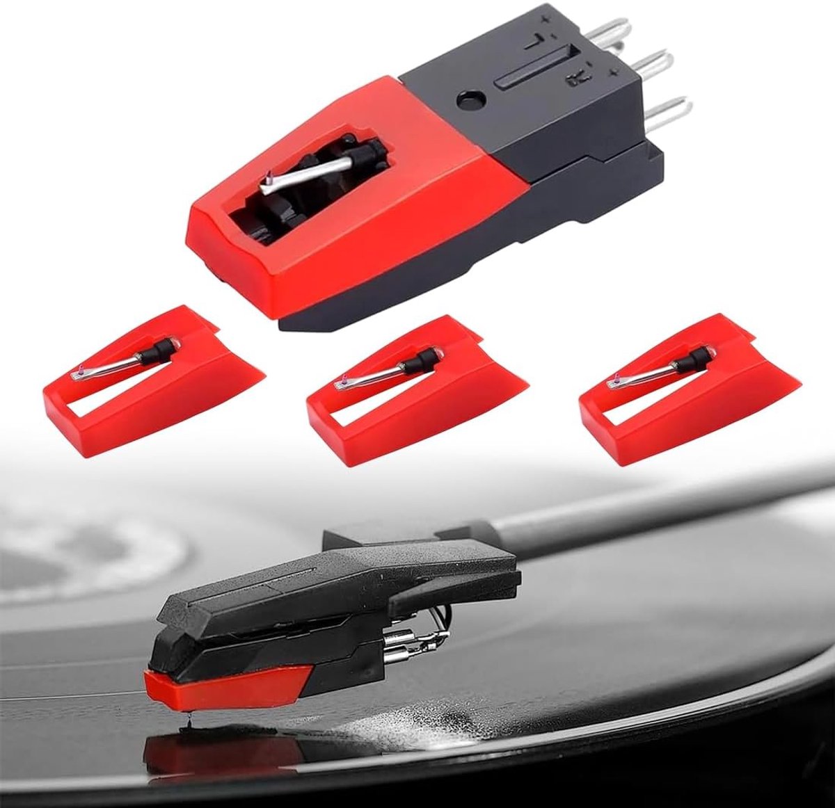 SnelShoppen - Turntable Hoofd met 4 Vervangnaalden, Compatibel met Veelzijdige Platenspelers, Hoogwaardige Geluidskwaliteit, Ideaal voor Muziekliefheb