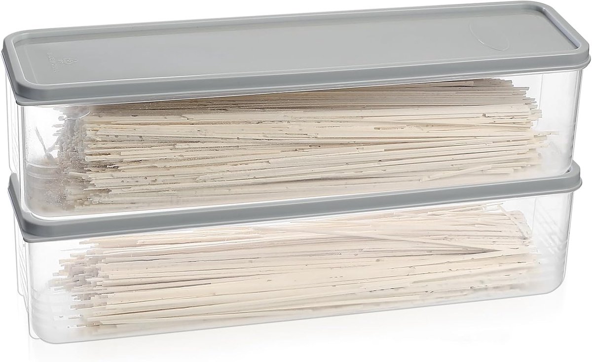 SnelShoppen - 2x Spaghetti Opslagdoos met Deksel, Keuken, Smalle Pasta Houder, Stapelbare, Luchtdichte Opslagboxen voor Cornflakes, Container, Pasta,