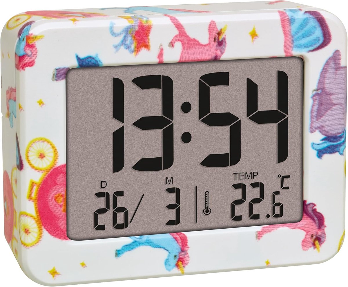 SnelShoppen - Unicorn Kinderwekker Mini met Datum en Thermometer - Digitale Alarmklok voor Kinderen - Battery Operated - Unicorn Motief voor Kinderkam