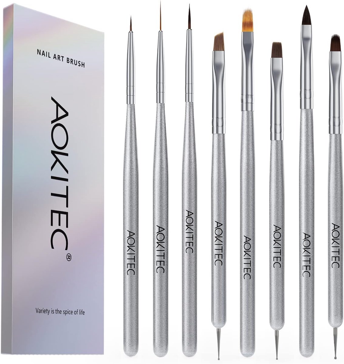 SnelShoppen - 8-delige Nail Brush Kit, Nagelborstels Set voor Gel en Acryl Nagels, Nail Art Brushes, Dotting Tool, Liner, Ombre, Flat en French Brushe