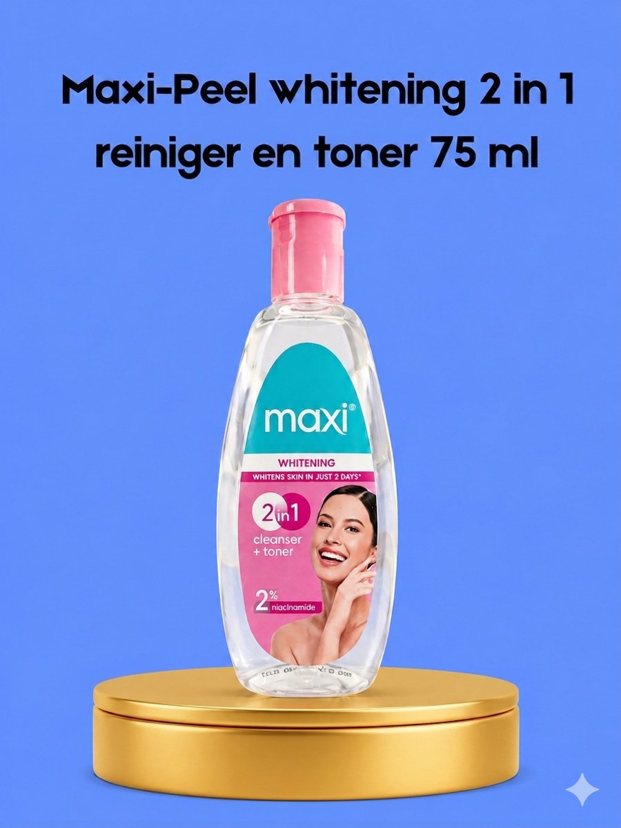 Maxi Peel Whitening 2-in-1 Cleanser & Toner – 75 ml – Verhelderende & Reinigende Huidverzorging – Verwijdert Onzuiverheden, Egaliseert de Huidtint & Hydrateert – Voor een Gladde, Stralende & Gezonde Huid