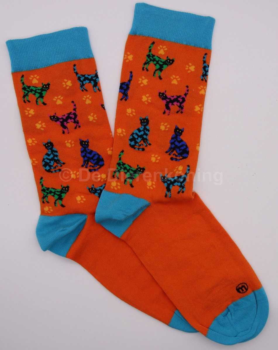 Meia Mania Sokken met Katten – Oranje & Lichtblauw – Maat 35/38