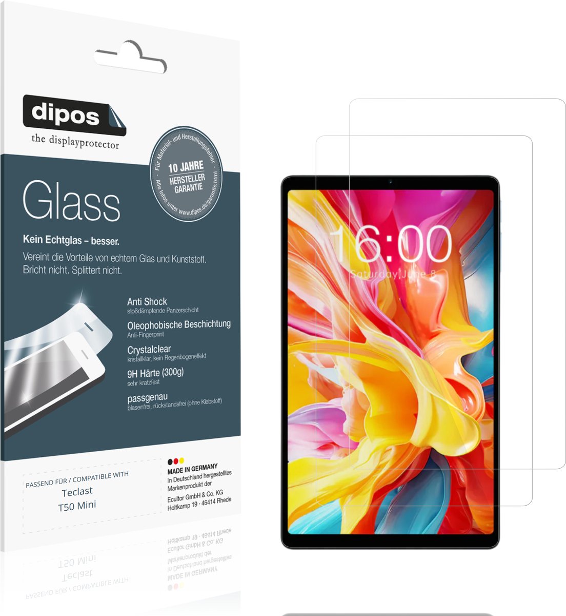 dipos – 2x Pantserfolie geschikt voor Teclast T50 Mini | 9H Screenprotector