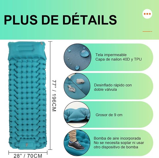 Ultralicht Opblaasbaar Matras Voor Eenpersoonsbed Met Kussen - Camping Outdoor Strand Wandelen - Draagbaar.getZelfopblazend Matras van Merkloos — afbeelding 2