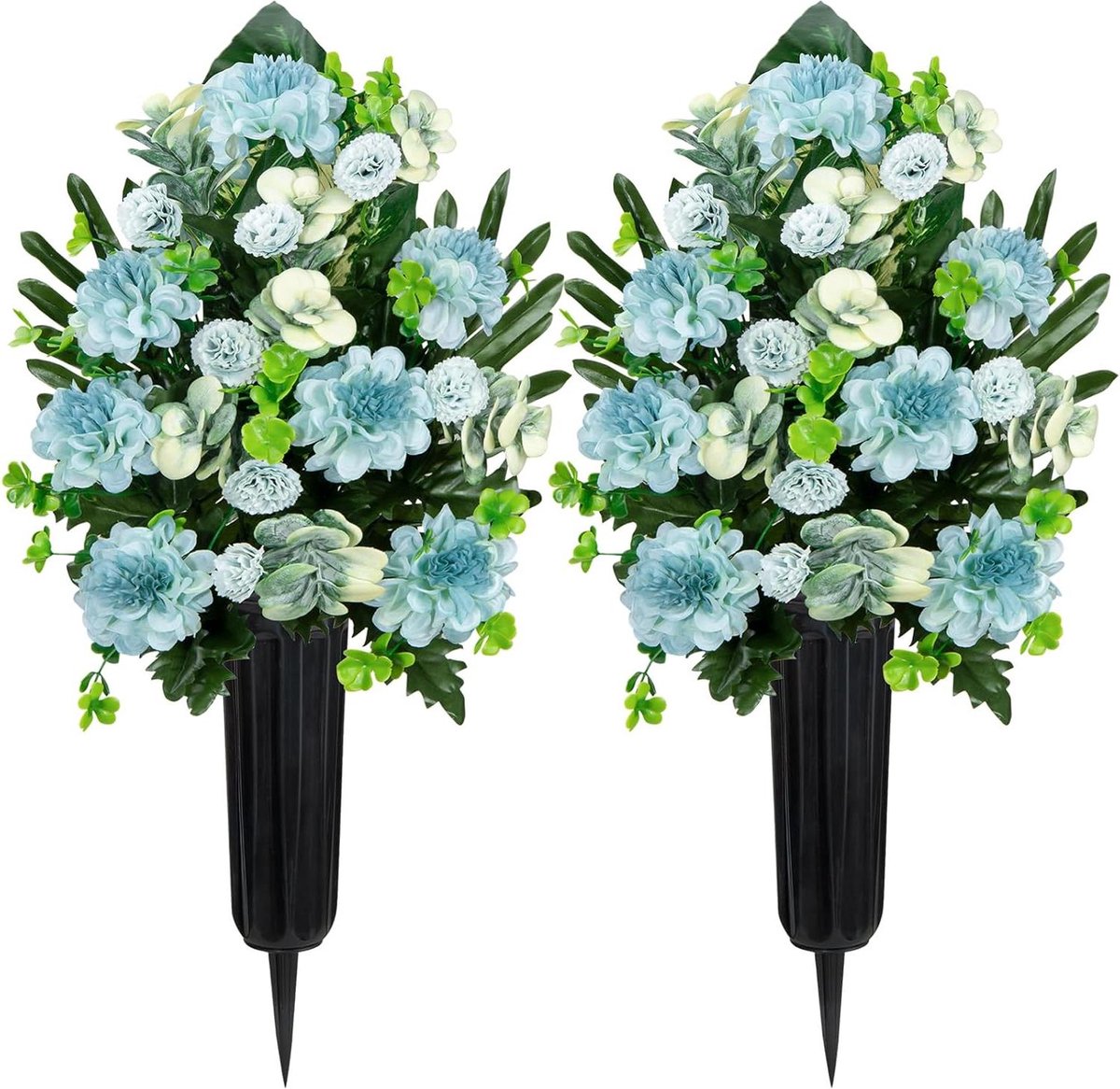 Kunstbloemen met vaas - Gedenkboeketten - Graf decoratie - UV-bestendig materiaal - Set va