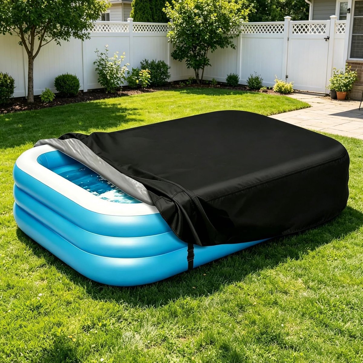 SnelShoppen - Rechthoekige Opblaasbare Zwembaddeksel 420D Oxford-stof - UV-Bescherming, Winddicht, Stofdicht - 229 x 152 x 48 cm - Voor Tuin, Camping,