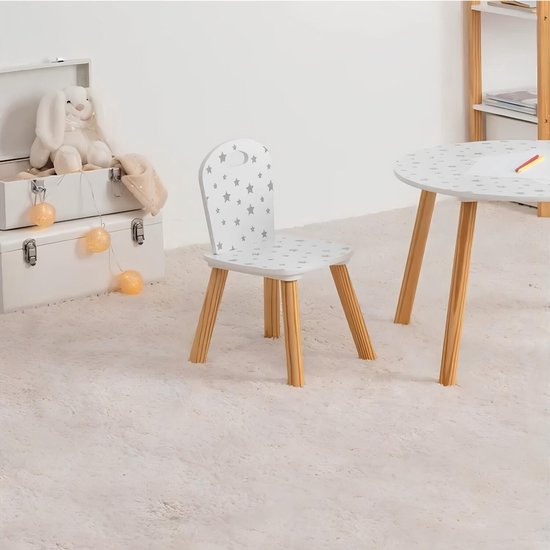 Atmosphera Kinder stoeltje Stars - 2x - wit/zilver/naturel - hout - D30 x H50 cm - bijzet stoeltjes voor kinderen van Atmosphera — afbeelding 3