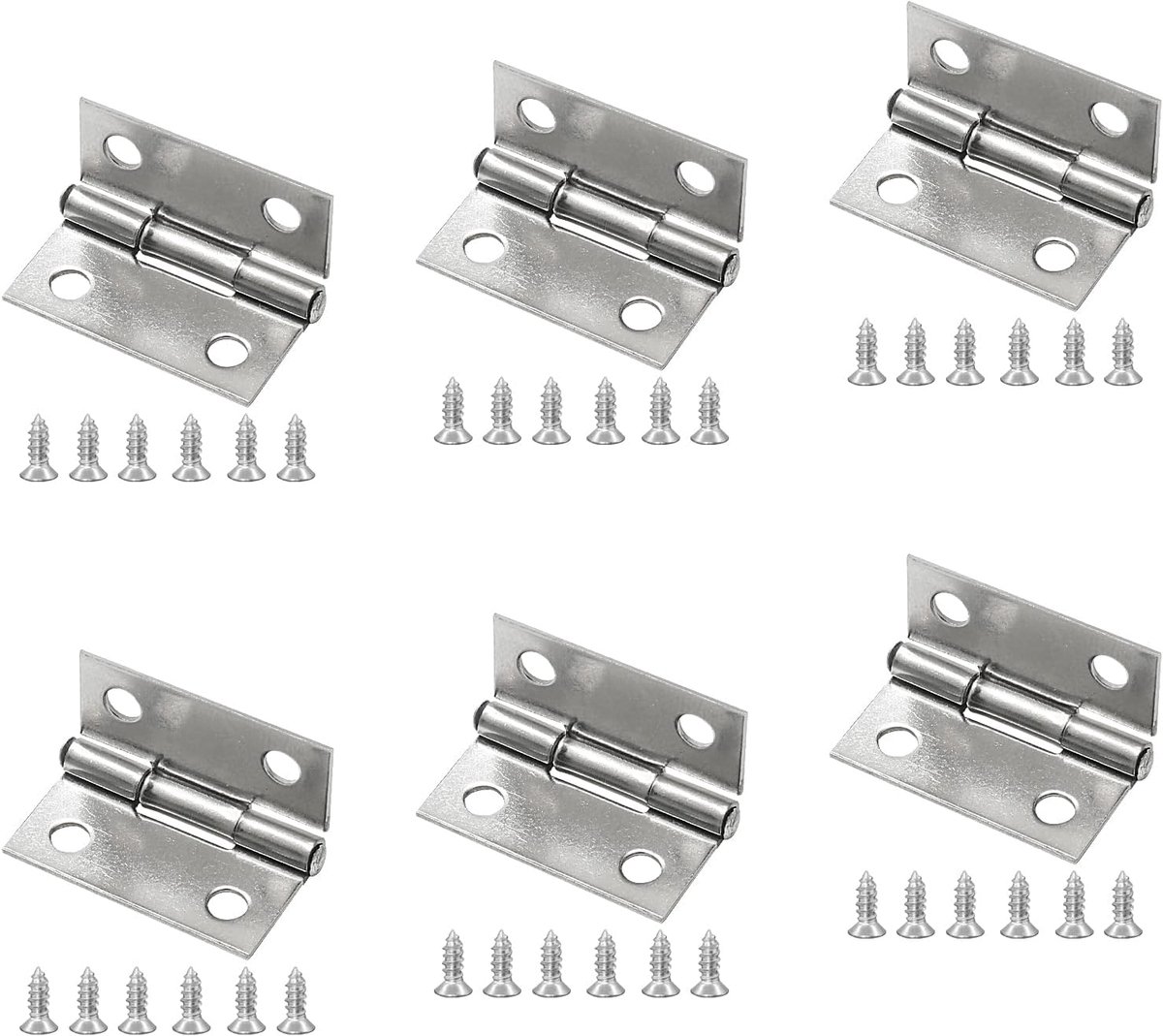 6 Stuks Meubelscharnier - Deurscharnier - RVS Scharnieren - Keukenkast Scharnieren - 1 Inch Scharnieren - 304 Roestvrij Staal - Inclusief Montageschroeven - Zilver - 4-Gaats - Kleine Scharnieren voor Kasten, Vouwprojecten, Dozen, Poortjes en Lades