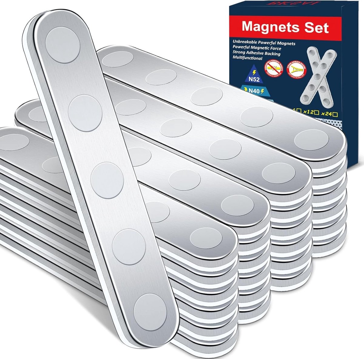 Set van 24 Zelfklevende Sterke Magnetische Tape, Neodymium Magneten 58 x 10 x 2 mm, Ideaal voor School en Kantoor, Perfect voor Creatieve Projecten en Organisatie