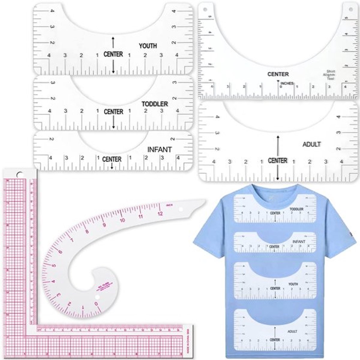 Dailygoods- Naailiniaal 5 Maten L Vierkante T-shirt Liniaal Zwart