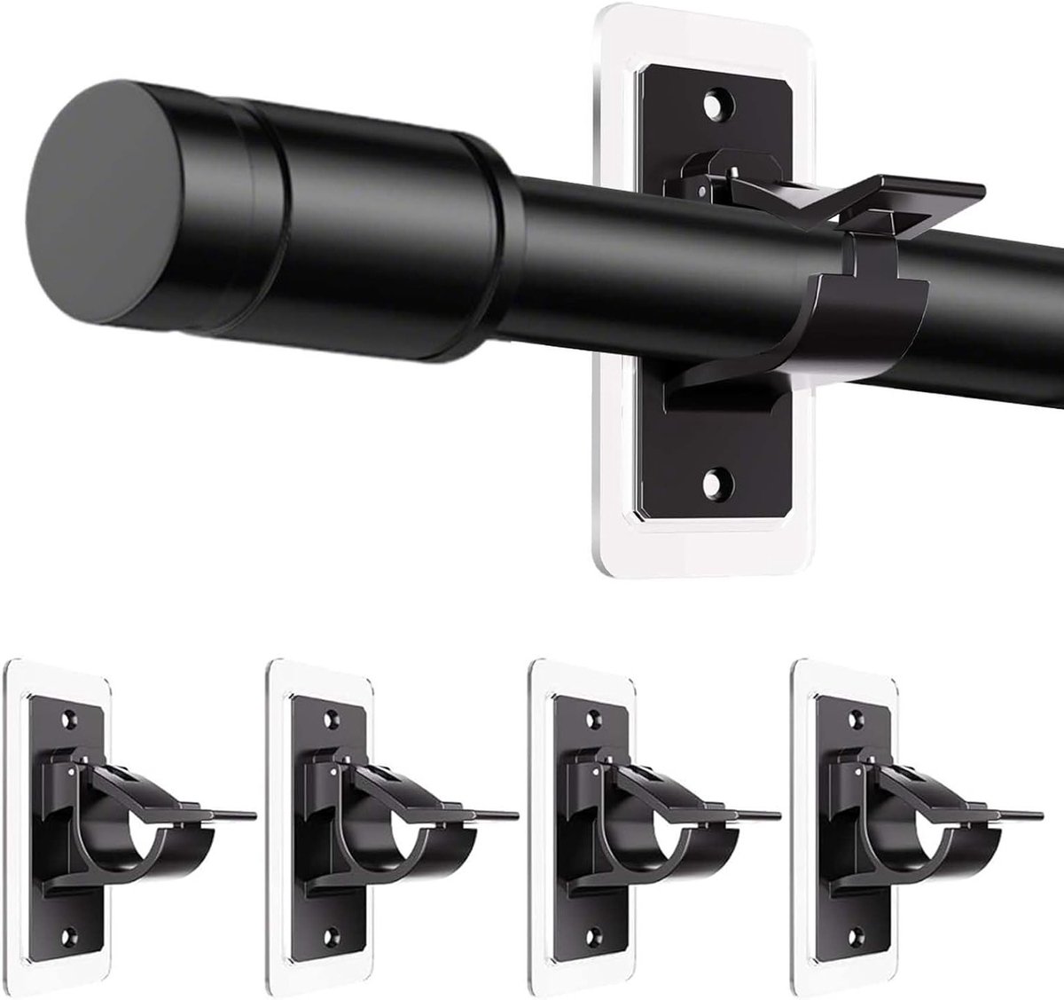 Set van 4 Zelfklevende Gordijnhaakjes zonder Boren - Multifunctionele Gordijnsteunen voor Badkamer en Slaapkamer (Zwart)