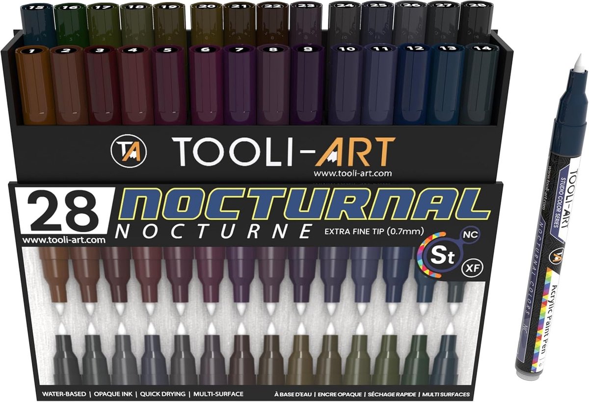 Acrylstiften - Donkere nachtkleuren - 0,7 mm extra fijne punt - Multifunctionele toepassingen - Voor kunstenaars en hobbyisten