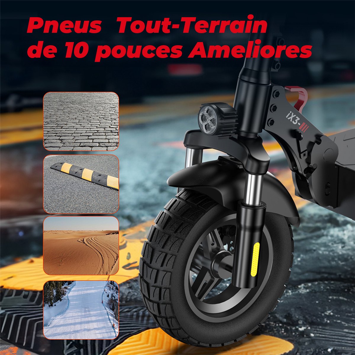 iScooter iX3 Elektrische scooter - 10‑inch tubeless off‑road banden - 40km actieradius - 48V 10Ah lithium‑ion accu - Mechanische schijfremmen voor en achter + elektronische rem - Maximumsnelheid 25 km/u - zwart – foto 4