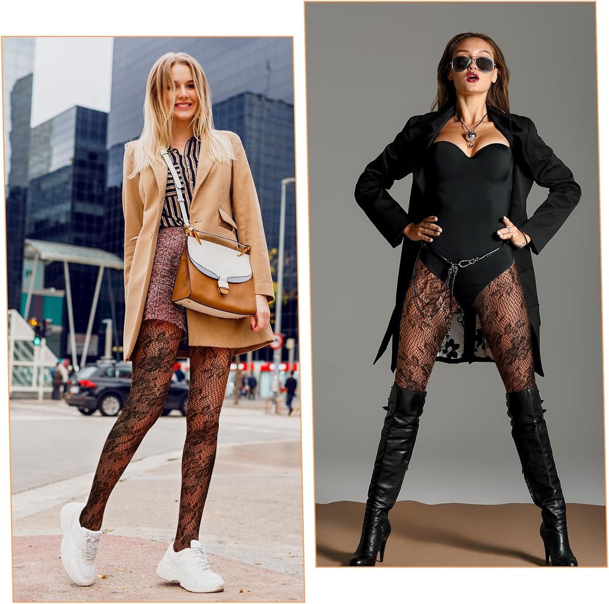 Dames panty met bloemenkant en visnetpatroon, witte stippen en gestreepte details, elegante lolita stijl, fijne kousen voor elke gelegenheid