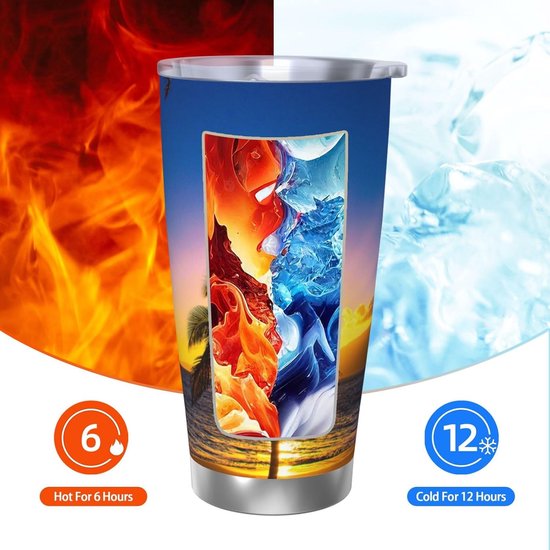Gedrukte Thermosmok - Reismok Auto - Dranken Meenemen - Dubbelwandig RVS - 500 ml - Hawaii Print — afbeelding 3