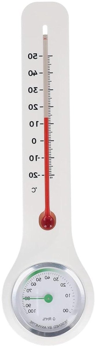Wandthermometer Hygrometer - Klimaatmeter Binnen Buiten - Klimaat Bewaken - Batterijvrij Mechanisch - 24cm - Wit