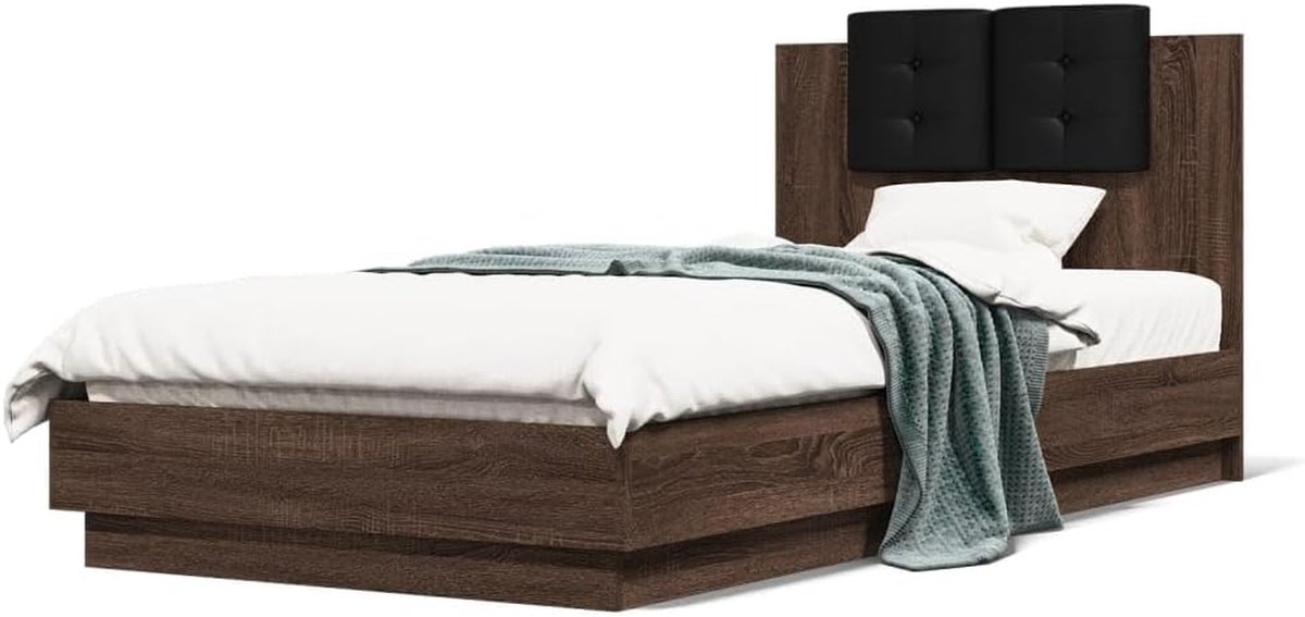 Bedframe met hoofdeinde - Houten bedframe - Ontspannen slapen - Multiplex lattenbodem - 100 x 200 cm - Bruin eiken