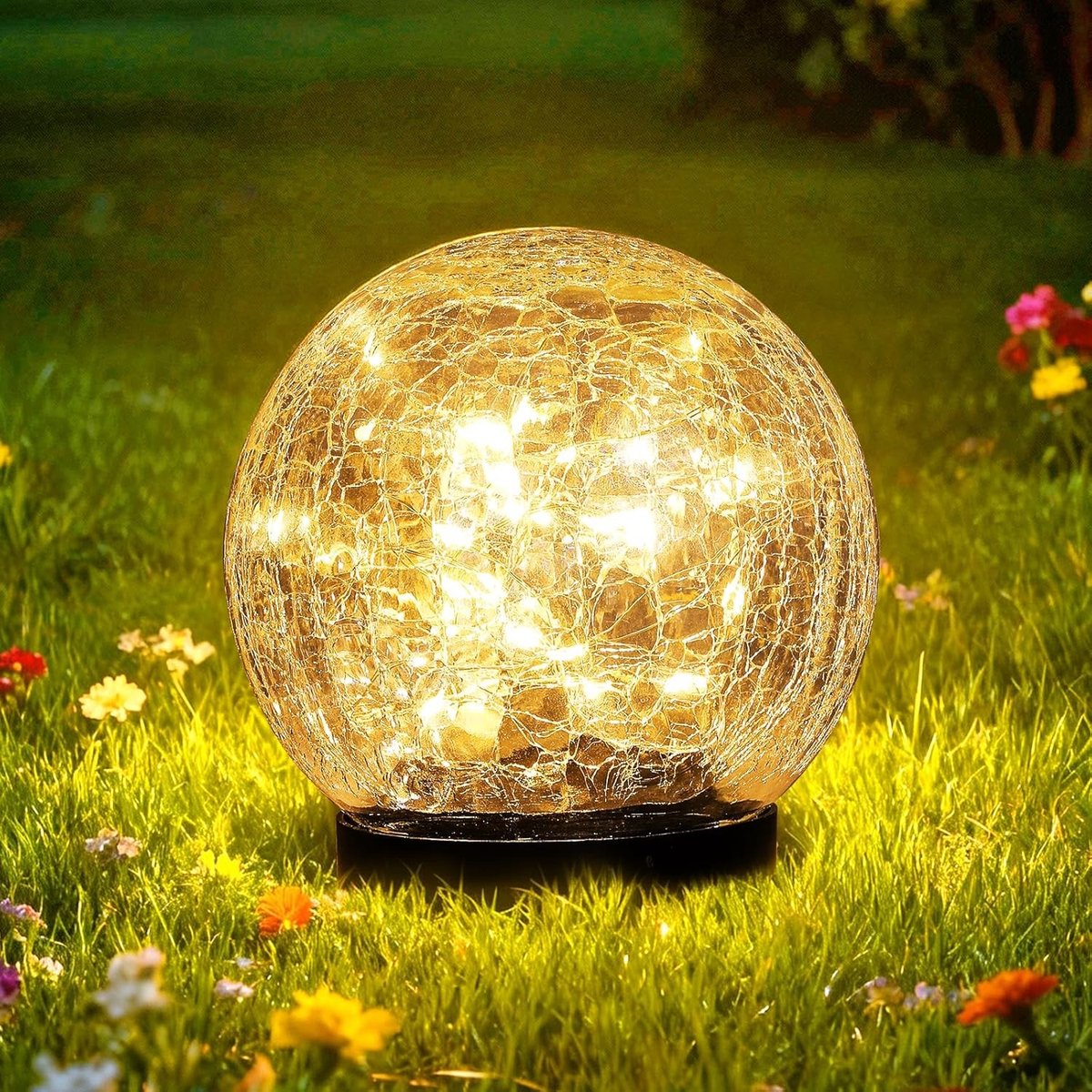 Zonne-energie Tuinverlichting - Gebarsten Glas - Waterdicht en Duurzaam - Automatisch AAN/UIT - Voor Buiten