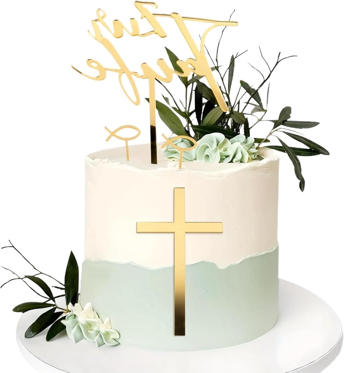 Elegante Decoraties voor Dooptaart: Vier Stukken Acryl Taarttopper met Kruis en Vis voor Cupcakes en Feestjes