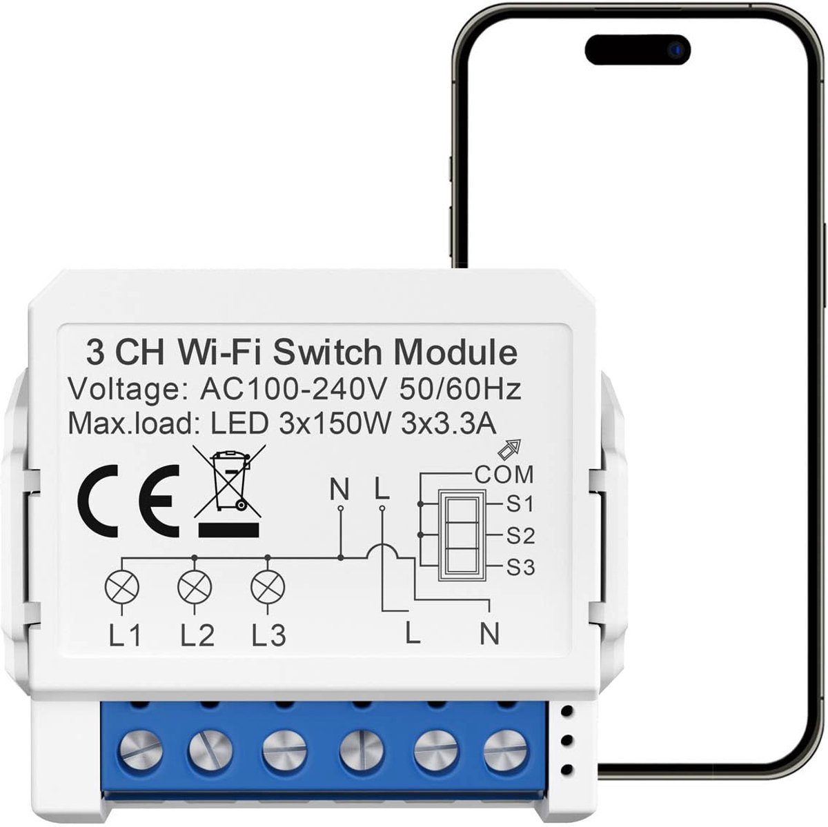 WiFi Light Switch, Mini WiFi, Light Time Switch, DIY Breaker Module, 3 Way 3 x 3.3A, Neutral Conductor Required, for - ShopVlot