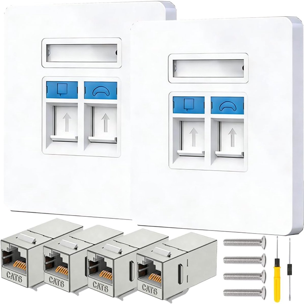 Ethernet RJ45-aansluitdoos, dubbele aansluitplaat, CAT6 Gigabit netwerkdoos, dual-poort-paneel, CAT6-bus naar bus - ShopVlot