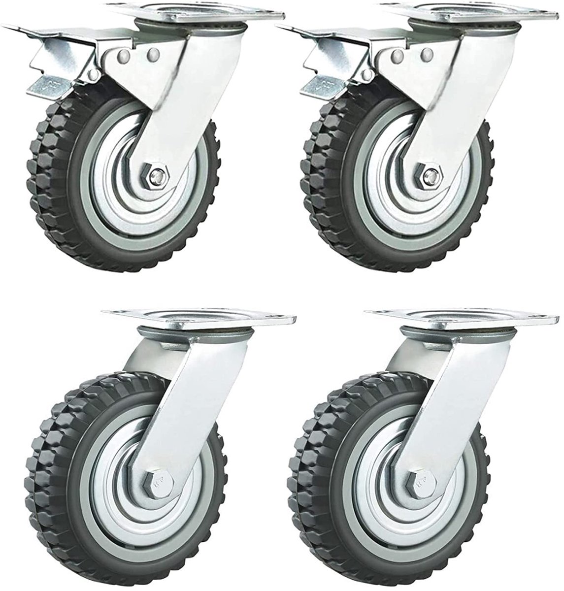 Nisorpa Pack of 4 Heavy Duty Casters, 200 mm, Heavy Duty Wheels with Brake, 360 Degree Rotatable, Transport Wheels - ShopVlot